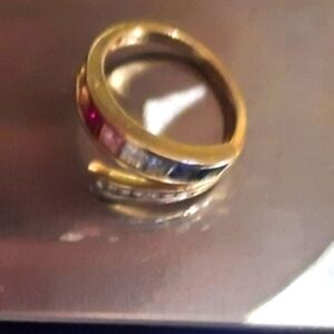 Gorgeous AUTHENTIC GENUINE SOLID 10K YELLOW GOLD DIAMOND & GEMSTONES RING 7
